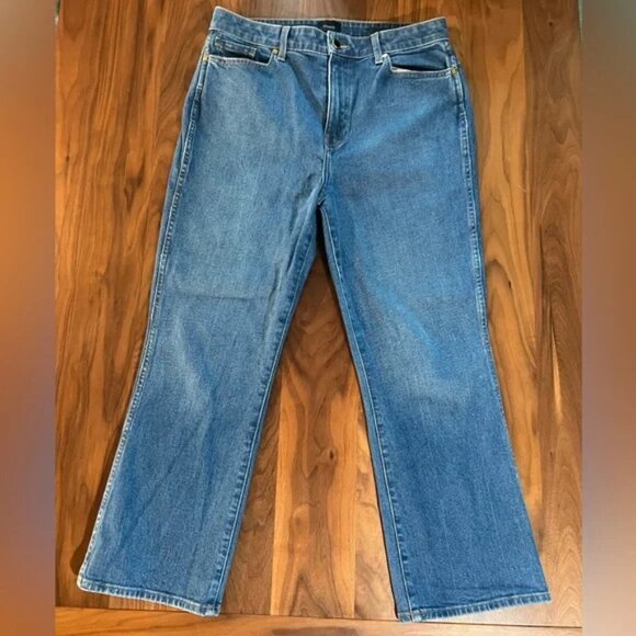 EUC Khaite Benny Mid Rise Kick Flare Medium Wash Blue Jeans Size 31 - Picture 1 of 5